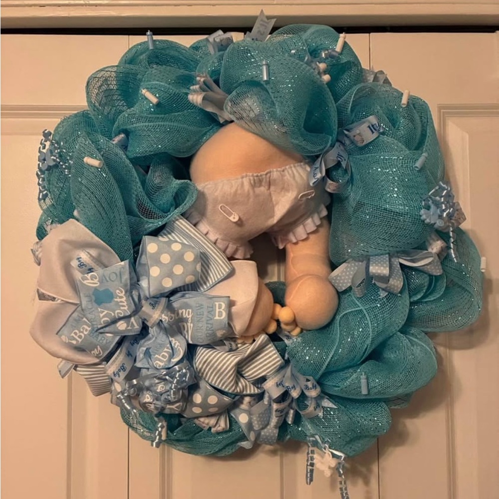 Blue Baby Shower Wreath